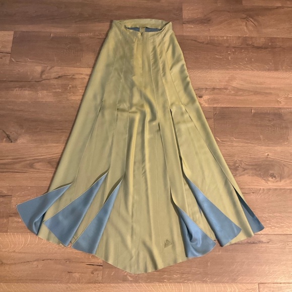 CHANEL Dresses & Skirts - Vintage Chanel spring green / blue midi skirt w/ back slits, XS (34)